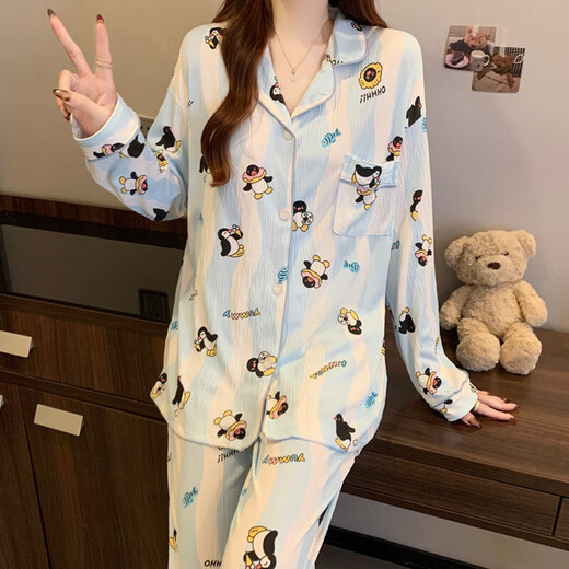 New Japanese pajamas for women in summer and autumn sweet and cute cartoon puppy thin long-sleeved suit for outside home clothes KK3524 L [recommended 100-115Jin [Jin equals 0.5 kg]]
