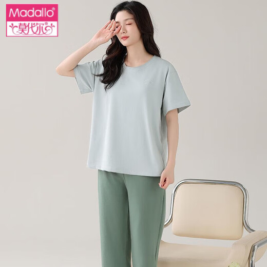 莫代尔棉凉感睡衣女士夏季短袖七分裤中青年加肥加大码家居服 DL7029莫代尔 M 建议80-95斤