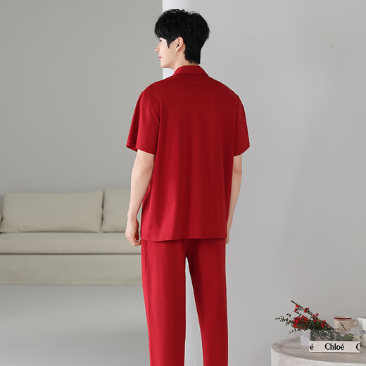 浪莎（LangSha）结婚情侣睡衣一男一女夏季薄款纯棉短袖红色喜庆可外穿家居服套装 867+767 M 女+男款L