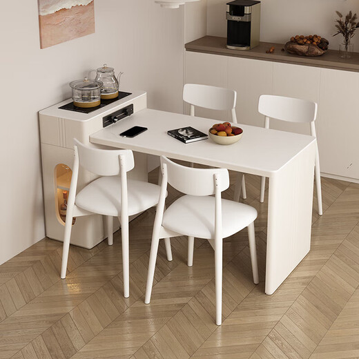 YIQICHENGPIN cream style retractable slate island dining table integrated kitchen home light luxury tea table and chair combination modern coffee table fixed socket regular flat style island dining table 1 meter single island table