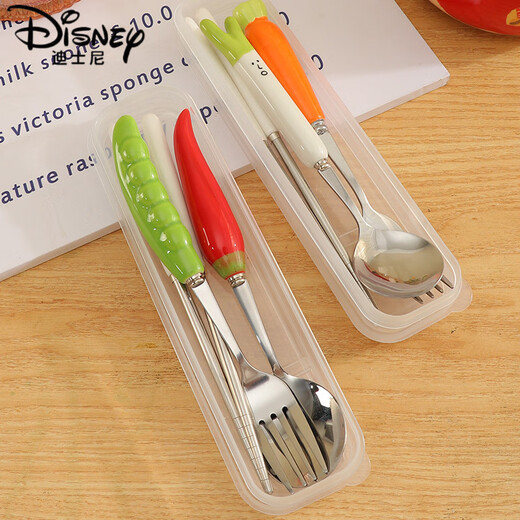 Disney (Disney) Chopsticks y Spoon Juego de vajillas lindo conjunto de vajillas de una persona Conjunto de vajillas portátiles portátiles portátiles y juego de vegetales de cuchara (caja de palillos de cuchara picante)
