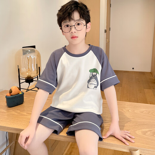 男童睡衣儿童夏季薄款纯棉短袖套装中大童12岁男孩洋气夏天家居服 DW-826小黄鸭【棉】 均码 8码 建议90-100厘米  体重2