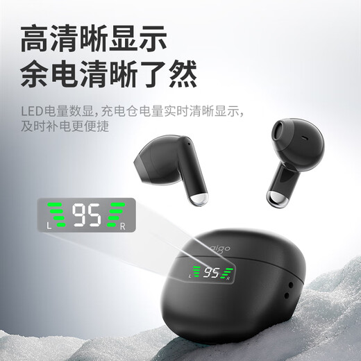 Patriot (aigo) 25-year-old new model with power digital display Bluetooth 6.0 wireless Bluetooth headset semi-in-ear sports game long battery life good sound quality suitable for Apple Xiaomi TQ15 Silver Sand White
