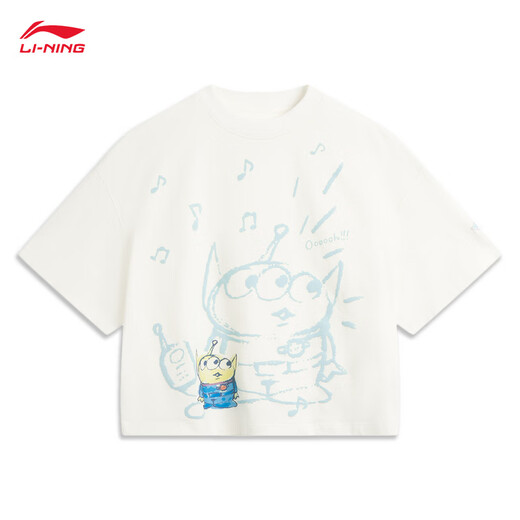 Li ning Toy Story Joint Serie 丨 T-Shirt Frauen 2025 Neues loser Kurzarm-Kulturhemd AHSV690 MILK WHITE-1 L.