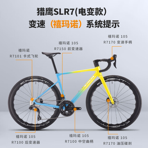 Sava Sava Falcon SLR7 High-End All-Carbon Fiber Road Bicycle R7170 Elektronische Geschwindigkeit Pure Oil Disc-Wettbewerbsniveau Falcon Falcon Slr7-Blau-Farbe Yellow [R7170-Elektrische Transformation] 52S [Empfohlen 165 cm-175cm]