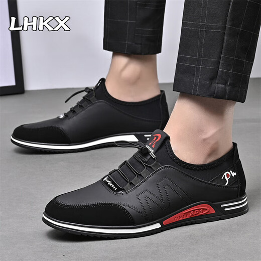 
LHKX brand light luxury cowhide men's shoes 2025 spring and summer new casual shoes men's sports shoes men's soft leather shoes men 9916 black-high-end men's shoes 40