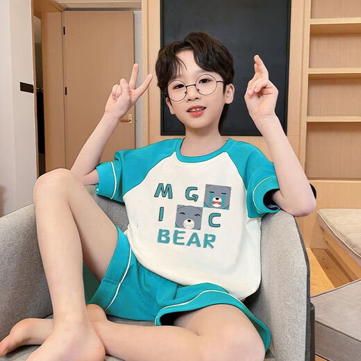 Disney Pure Cotton Boys und Kinderpyjamas 2025 Sommeranzug Jungen Shorts Thin Thin Short Sleeve mittelgroße Kinder Baumwollhauskleidung 829# Buchstabe Basketball 8 Größen (empfohlen 25-30 Jin [Jin gleich 0,5 kg]) Alle Größen