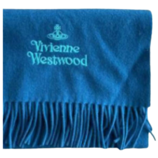Vivienne Westwood Queen Mother Unisex Wool Embroidered Tassel Shawl Scarf 8050889629856 Blue
