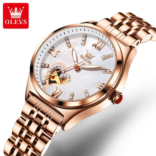 Olevs (OLEV) Top 10 de montres certifiées pour femmes montres mécaniques entièrement automatiques Cadeaux de montre pour femmes Temperament pour femme en acier White Floor 6636 [Ensemble en trois pièces]