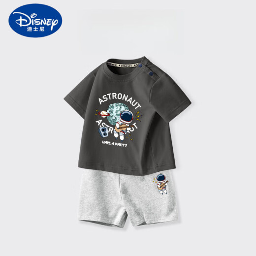 迪士尼（Disney）男童短袖套装宝宝a类纯棉上衣2025夏季小童宝宝运动短裤圆领上衣 AP12088X杏+I12088K藏青 80 cm