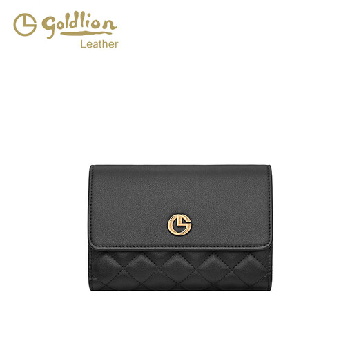 金利来（Goldlion）新款时尚真皮女钱包简约三折卡包小零钱 黑色