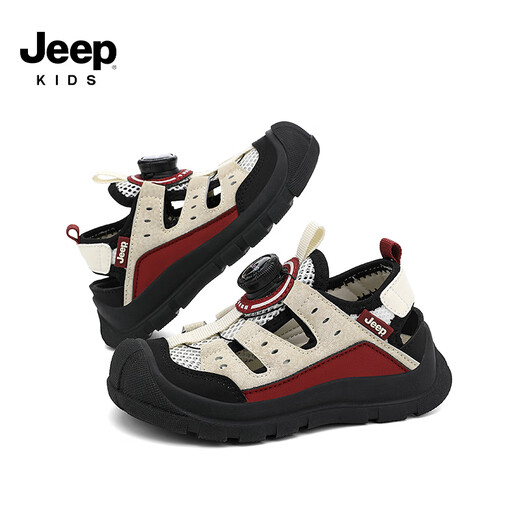 Jeep children's Baotou sandals 2025 new summer men and women's river tracing shoes outdoor wading shoes non-slip beach shoes rice wine red 32 inner length of the shoe is about 20.6cm