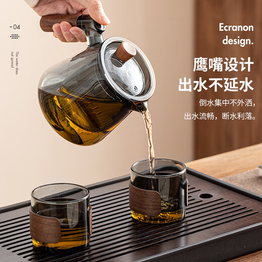 LeCali glass tea set office home high-end complete set of Kung Fu tea set high temperature resistant teapot with tea cup and tea tray Yaxin pot cigarette ash 9-piece set + cup holder