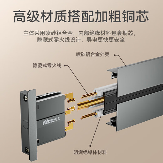 NVC Leshi Elektriker versteckte Schiene Sockel eingebrochen abnehmbares Schleife Stecker Platine 60 cm + fünf Löcher *3 Grau