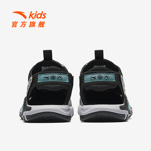 ANTA children's sandals, boys' shoes, 25-year-old summer hard-core toe-toe outdoor knob buckle student beach shoes, black/silver-1 34, inner length 21.5cm