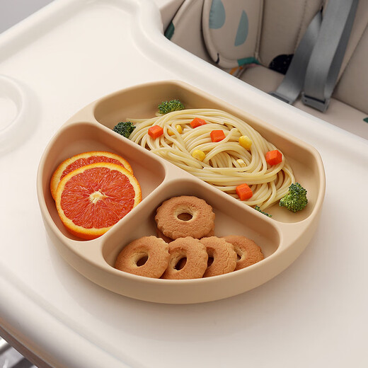 Beeshum Baby Mahlzeit Teller geteilter Teller Kinder Silikon ergänzende Lebensmittelschale Cartoon Anti-Fall-Saugbecher Baby Tabelle Export Ins Style weiße Platin-Silikonmahlzeitplatte