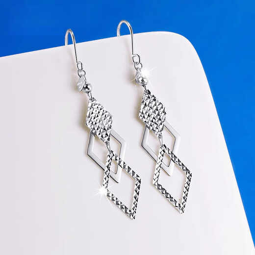 Bovia Pt950 platinum earrings for women, long platinum earrings, diamond-shaped ear hooks, geometric earrings, ear wires for girlfriend, diamond-shaped ear hooks (two pieces), about 2.4-2.6 grams