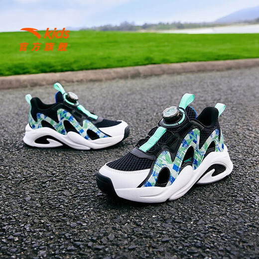 ANTA Children's Sandals Men's and Women's Big Children's Shoes 2026 Summer New Overbearing Frame Shoes Sports Shoes Baotou Beach Sandals Boys Black/Ruoye Green-4 38