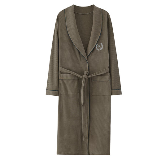 MPPMCK waffle bathrobe men's spring and autumn pure cotton medium-length men's nightgown 2025 new style water absorption integrated LJ16822 M size [weight 100-120Jin [Jin equals 0.5 kg]]