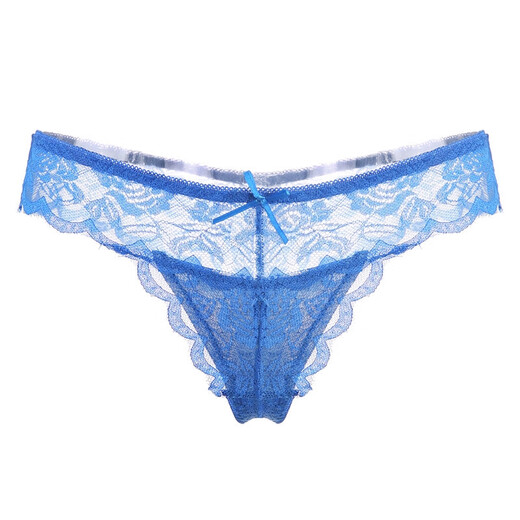 Low-waist men's thong transparent transvestite plus size underwear bow women's CD cross-dressing lace briefs purple M