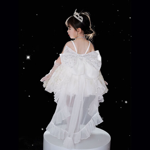 FANCYCHIC Girls Music Box Princess Dress Lolita Wedding Dress with Tail Birthday Dress Zhao Lusi Same Style Children's Dress Music Box White Suspender Dress + Trail + Crown 130