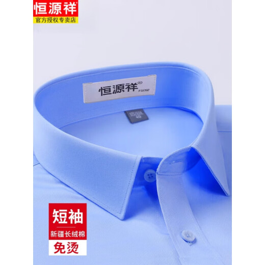 Hengyuanxiang Camisa de manga corta Cotton Pure Cotton DP Ready Tear Business Professional Wear Formal Camiseta Azul Fina Manga 9926 Blue claro 38 165/84A