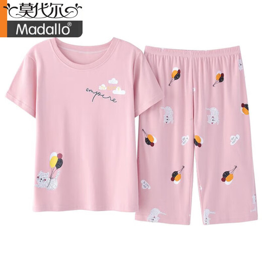 莫代尔100%纯棉睡衣女夏季短袖七分裤两件套装宽松大码可外穿家居服 短袖七分裤:LG6623 M 建议70-95斤穿