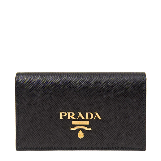 PRADA luxury women's bag women's bag classic metal logo cowhide short wallet black