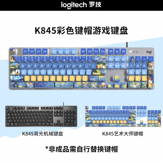罗技（Logitech） K845机械键盘 有线游戏键盘 办公键盘104键水管工DIY键帽电竞吃鸡节日礼物 K845青轴-艺术大师