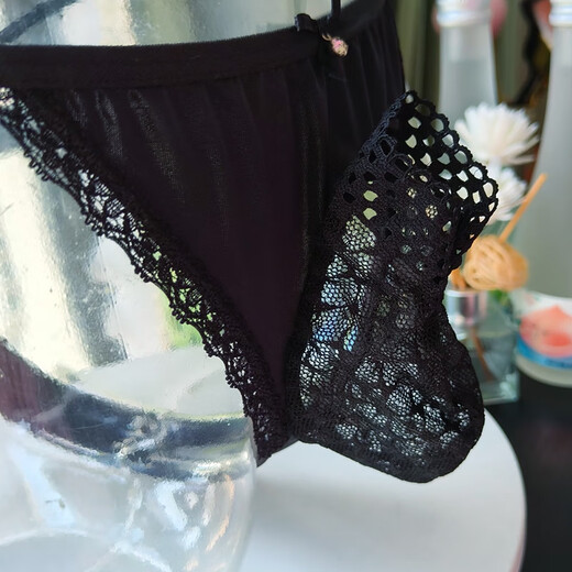 Single Nanwei thong men's sexy transparent see-through opening breathable JJ sleeve bag T underwear U convex temptation gun black M