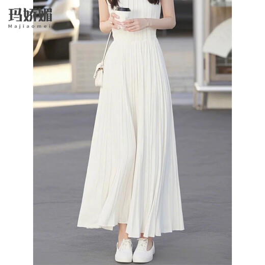 Majiaomei White Sleeveless Vest Dress Women Summer 2025 New Light Luxurious Exquisite Waist Tightening Temperament Skirt Women White Dress L