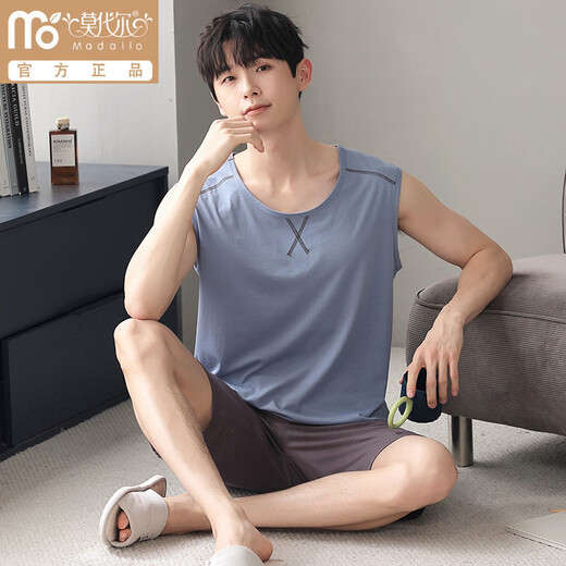 Modal men's pajamas men's summer new modal vest shorts thin ice silk cool home wear suit can be worn outside Sn9207 L Men-
