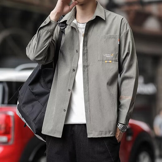 Shirt jacket men's 2025 new spring and summer style Hong Kong style trendy jacket casual loose long-sleeved jacket top 8025 black 2XL