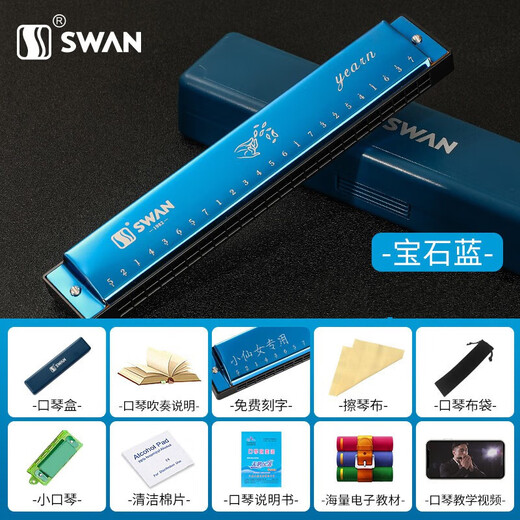 天鹅（SWAN）24孔单音口琴c调儿童小学生初学者入门带音符简谱标注口风琴 24孔 单音c调黑色+初学全套品