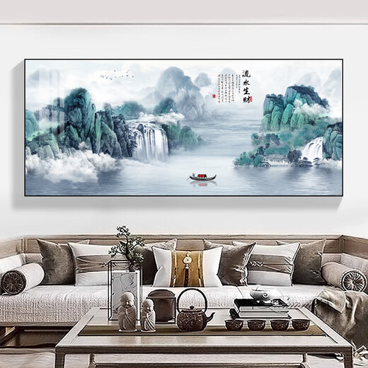办公室山水画新中式国画高档会客厅挂画客厅装饰画中堂壁画晶瓷画 SLH-9793 鸿运常驻 横宽140*竖高60cm 黑框经典+35mm