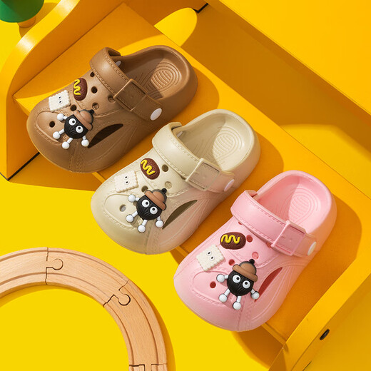 Miaoyou Children's Summer Beach Hole Chaussures Boys Anti-Slip Baby Girls Sandals Carton Cartoon Wear Sandales Parent-Child Small Coal Ball / Kaki 16,5 (taille 26-27) Longueur intérieure est d'environ 16,5 cm