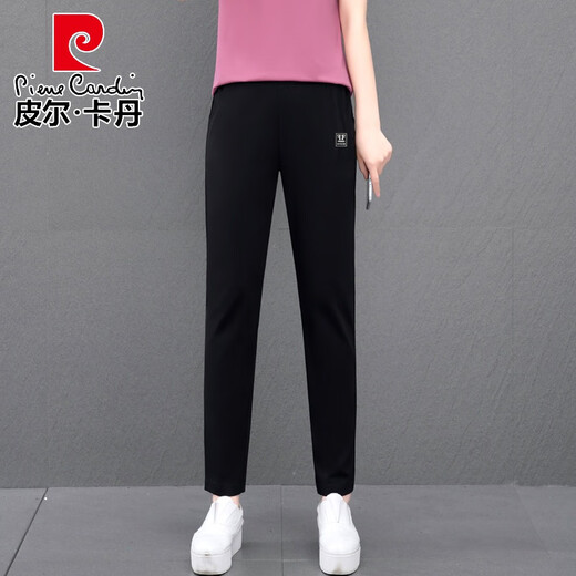 Pierre Cardin Light Luxury High Grain Algody Pantalteras casuales para mujeres en verano Nuevo estilo suelto Casco de cinturón alto de cintura alta Color sólido Versátil Versátil 693 Pantalones negros recortados (estilo de verano) M 80-100Jin [Jin equivale a 0.5 kg]