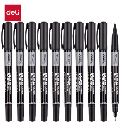 Deli Express-Logistik kleiner Doppelkopfmarker ölig wasserdichte Schlaganfallstift-Marker Art Haken Stift Schnell trocknend wasserdichte öldicht nicht verblasst zwei Endkonstruktionen Big Head [wasserdicht und schnell trocknen] Kleines Doppelkopf-12-Schwarz-S831