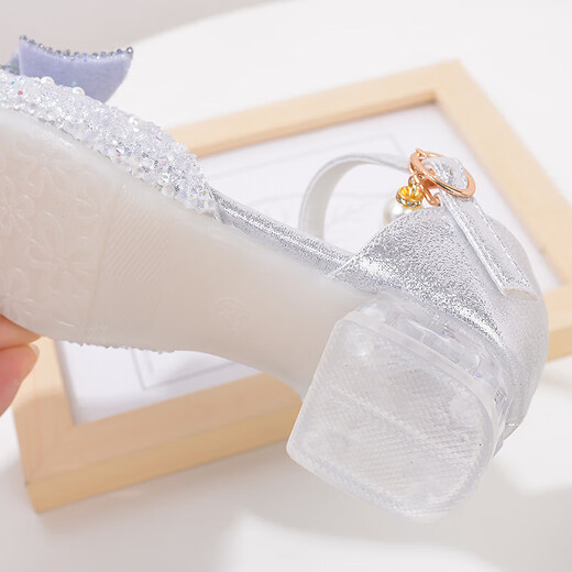 
Sriyang Korean version of girls' princess shoes silver white Cinderella children's crystal shoes student party performance shoes girls high heels A9928 silver 28 inner length 17.8 cm