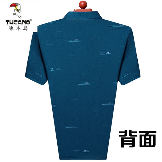 啄木鸟高档桑蚕丝短袖t恤男夏季翻领有口袋中年爸爸冰|丝polo衫上衣 719翻领Z【哈青】【短袖】 M 165/80A 建议90-110斤