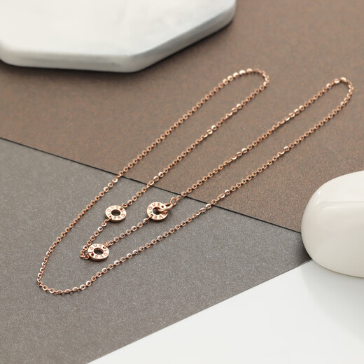Sen uses 2025 18K rose gold gold O-shaped adjustable love necklace k gold plain gold women's necklace 18K gold 45cm1.75g