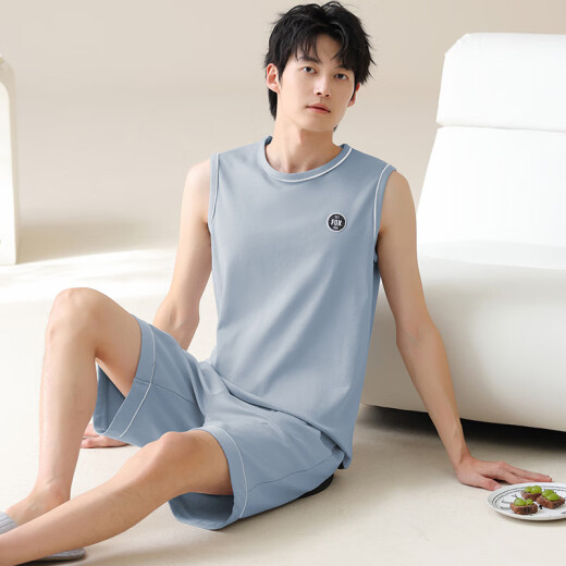 帕兰朵睡衣男夏季纯棉无袖背心短裤大码可外穿男士夏天坎肩家居服套装 13658 【纯棉 亲肤透气】 2XL 【建议140-160斤穿】