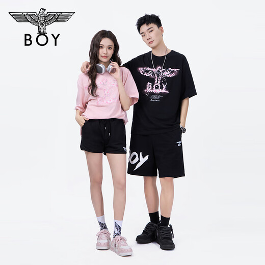 BOY LONDON【樱花之恋】 潮牌短袖情侣款春夏樱花老鹰T恤 N01711 黑色 S