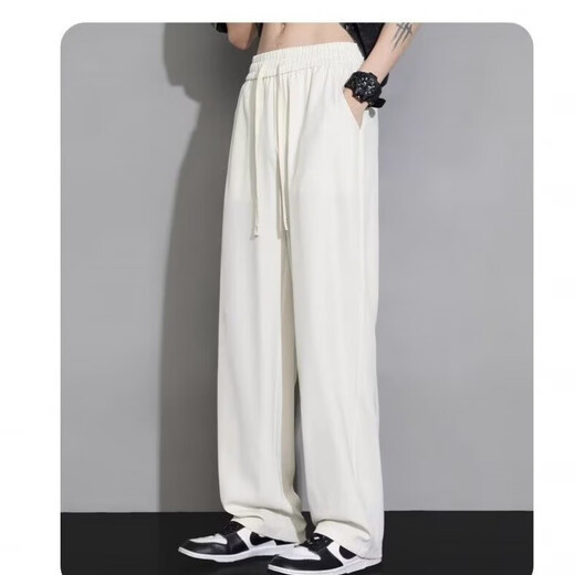 Ice silk casual pants for men's spring and summer new loose straight men's pants thin trendy wide-leg sports pants for youth black 3XL