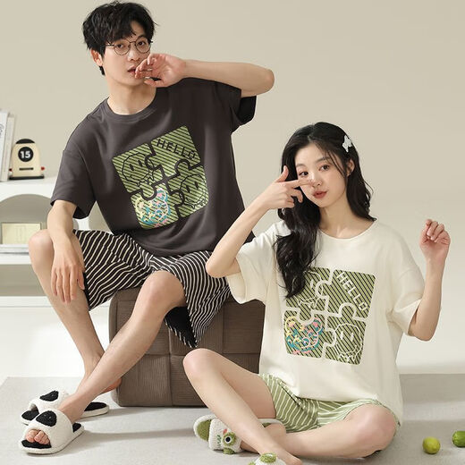 Modales Paar Pyjamas Sommer reines Baumwollkurzarmnacht für Frauen für Frauen süße koreanische Version Cartoons für Männer großer Heimbekleidungsanzug -686 m alleinstehende Frau