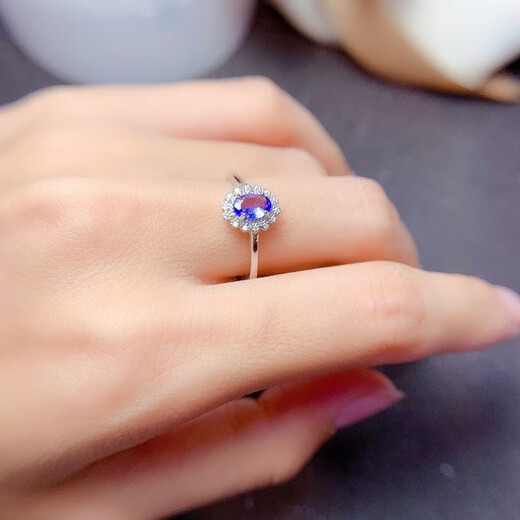 句可天然坦桑石套装高净度主石4*6mm坦桑石戒指耳钉吊坠925银镀金 吊坠