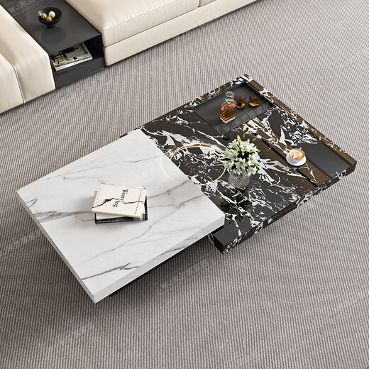 Pupan Italien minimaliste rock rock table basse Luxury Luxury Modern Simple salon marbre Petit appartement carré haut et basse combinaison 80 * 80 * 45 petite table basse +12 0 * 120 * 3519 Décoration entière