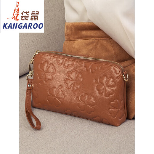 Embrayage en cuir kangourou pour les femmes 2025 Nouveau sac à bandoulière mobile en relief en relief pour les femmes Polvyle Crossbody Small Bag Flagship - petit noir