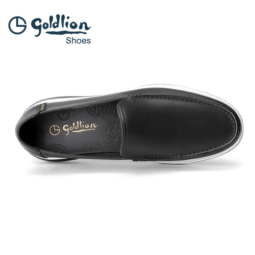 Goldlion Men's Shoes Shopping Mall Same Style Leather Shoes Light Cushioning Breathable Sleeve Business Casual Shoes G255410134AAB Black 41
