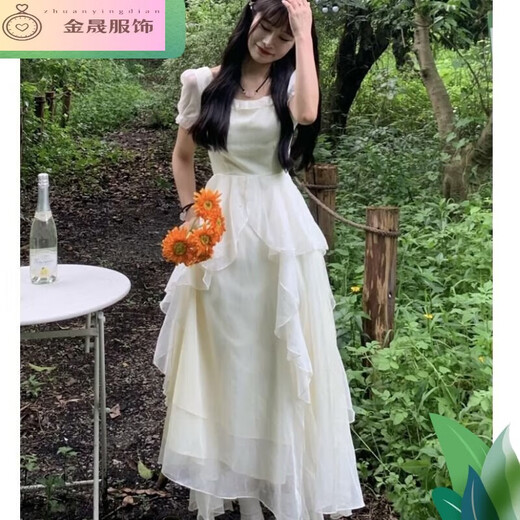Nyckjk Prinzessin Kleid 2024 NEU NEUER Kurzärärmungs-Frühlingslicht-Hochzeitskleid-Design Feel Taille Hugging French Erst Liebe sanftes weißes Mondlicht Off-weißes Kleid kurzärmelige Eingröße L 110-120jin [Jin gleich 0,5 kg]